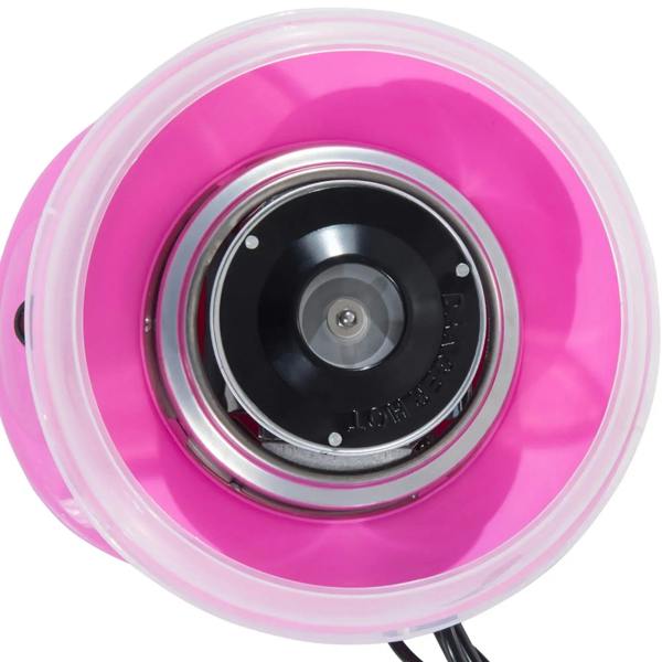 Pink electric cotton candy maker close-up of heating head under clear dome