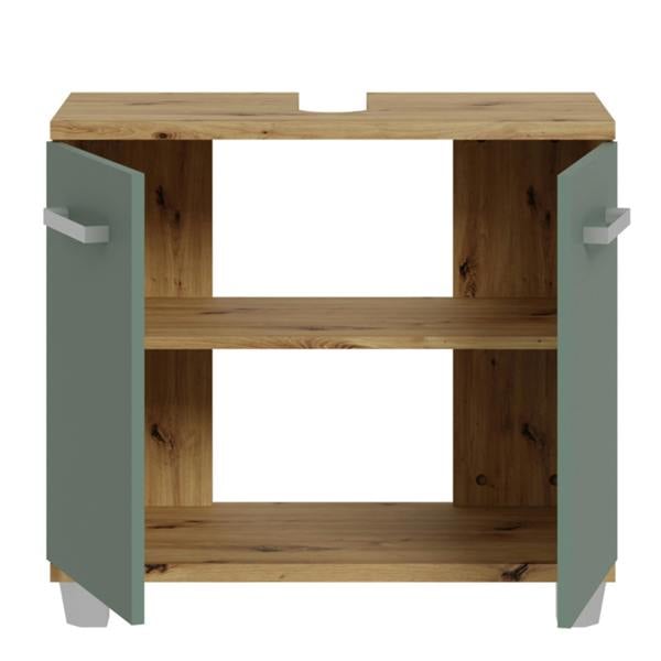 Furniture To Go Veris Under Sink Cabinet with 2 Doors in Artisan Oak and Sage Green Doors