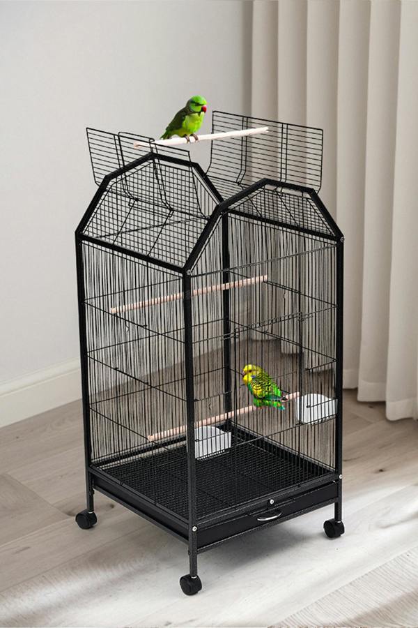Open Play Top Metal Pet Bird Cage with Casters