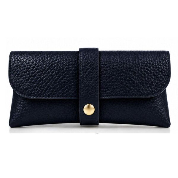 Love EMVY Italian Genuine Leather Glasses Case with Press Stud Fastening - Navy