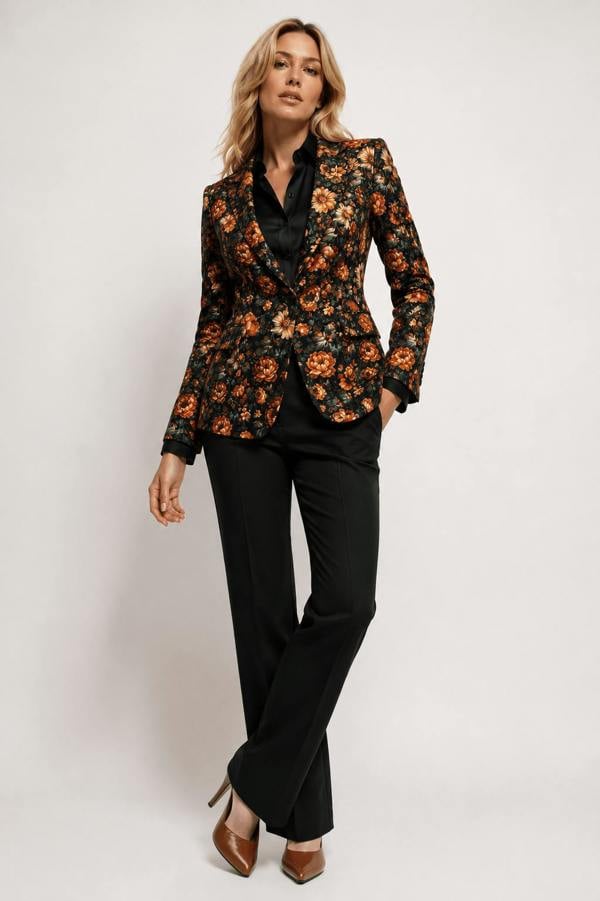 Midnight Ember Floral Print Blazer - Claudio Lugli Shirts