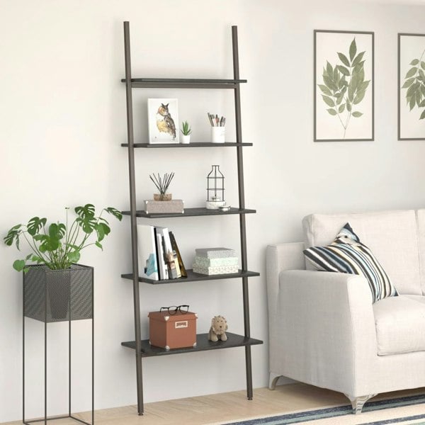 Berkfield 5-Tier Leaning Shelf Black 64x34x185.5 cm