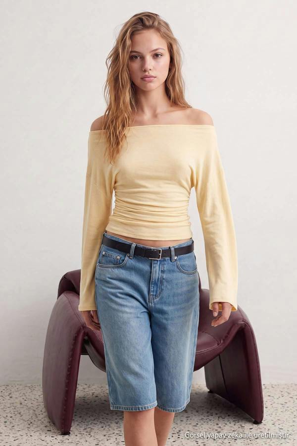 WOVCOR Fitted Boat Neck Batwing Sleeve Ribbed Blouse