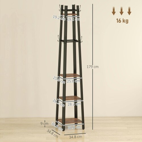 Wyld Haus Kareva Metal And Wood Brown And Black 4 Tier Industrial Coat Stand With Shelves