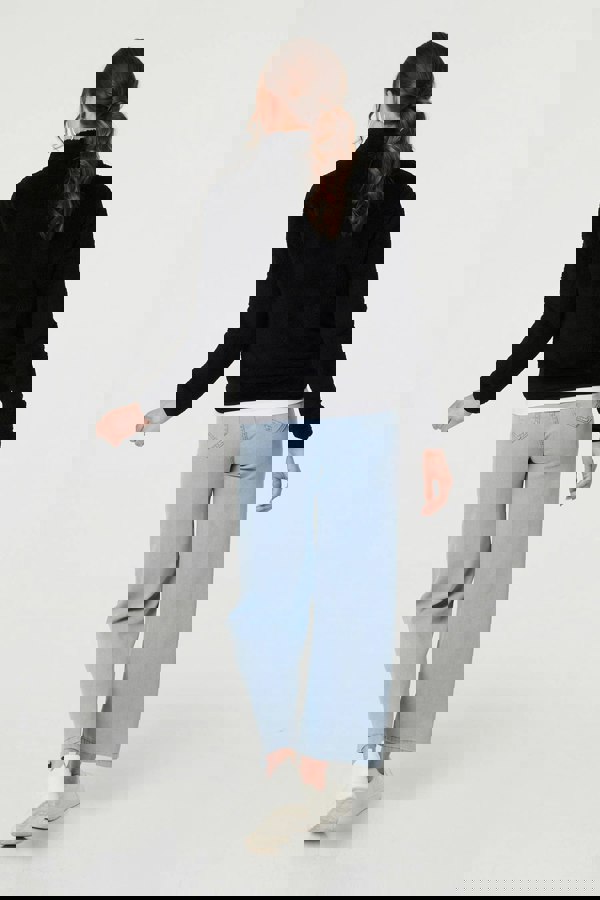 Black | Soft Texture Zip Front High Neck Fleece
