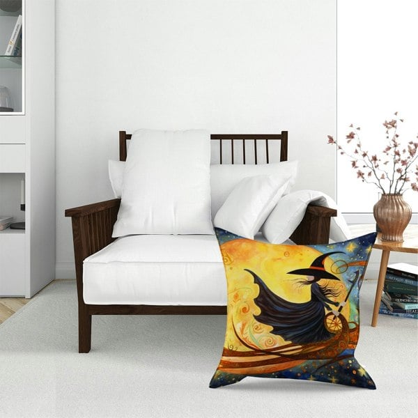 Warren Reed A Whimsical Witch On A Broomstick Floor Cushion