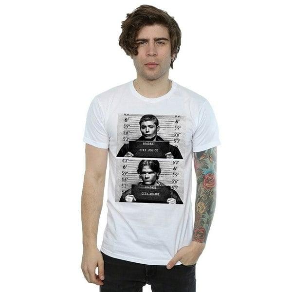 Supernatural Mens Winchester Mugshot Cotton T-Shirt - White