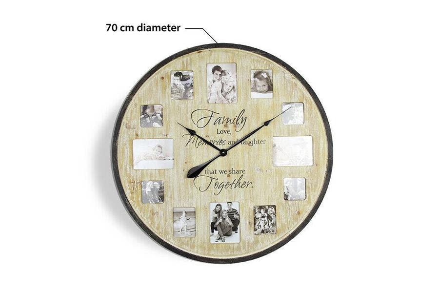 WALPLUS WC2124 - Family Photo Frame Timber Wall Clock - 70 cm / 27.5 in