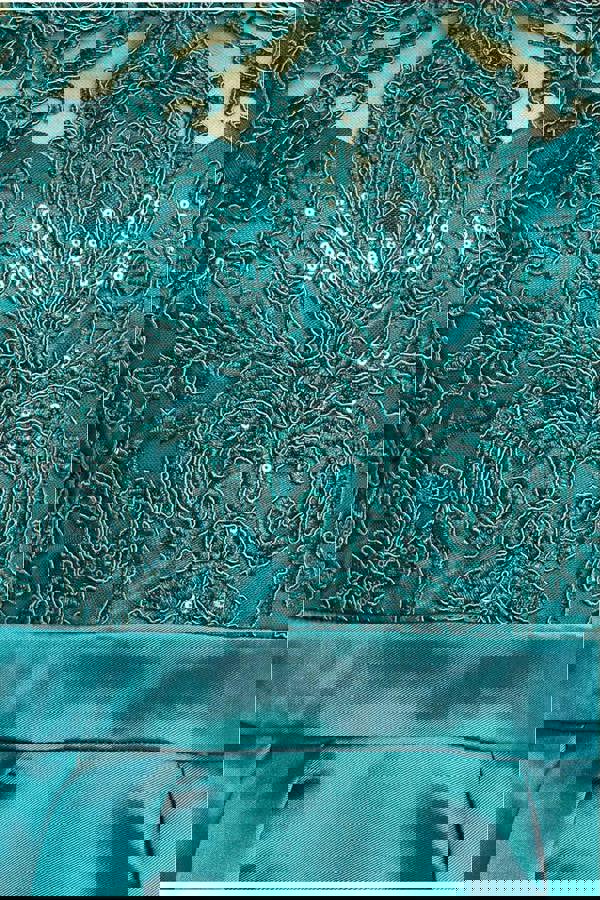 Sequin & Satin Dipped Hem Midi Dress - Emerald DR3621