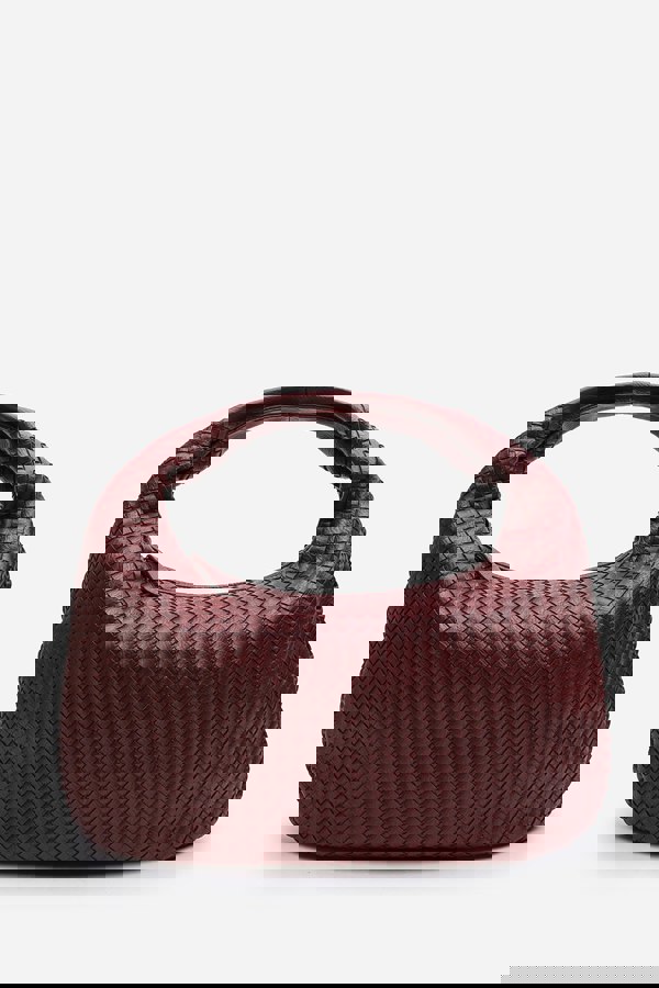Where's That From Barber Large Contorted Shoulder Bag in Burgundy Woven Faux Leather