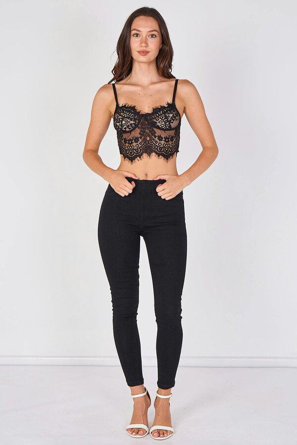 Elaina Fashion Sheer Lace Eyelash Trim Bralette