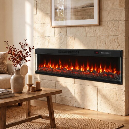 HOMCOM 153cm/60" 3-Sided Electric Fireplace Insert, Freestanding/Recessed