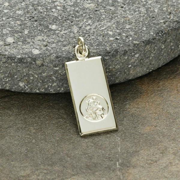 Christopher James of London 9ct White Gold Small St Christopher Ingot With Optional Engraving and Chain
