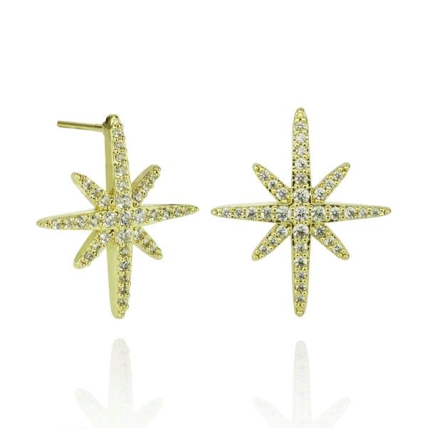 North Star Gold Earrings with Cubic Zirconia - namana.london