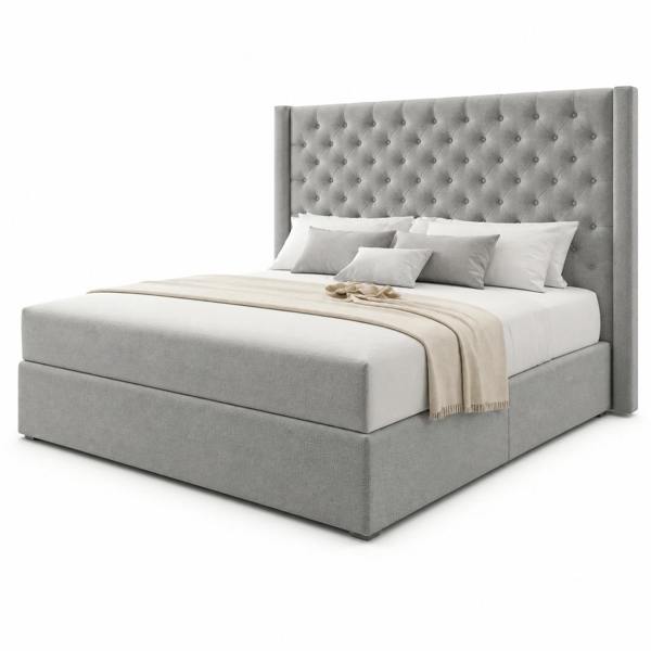 Great British Beds Chesterfield Winged Divan Bed - Silver Plush