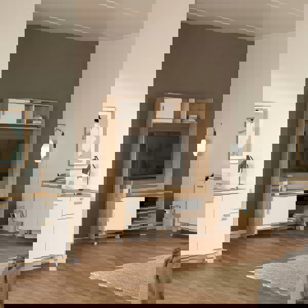 Furniture To Go Ikast TV-Wall Unit with 2 Sliding Doors in Jackson Hickory and White