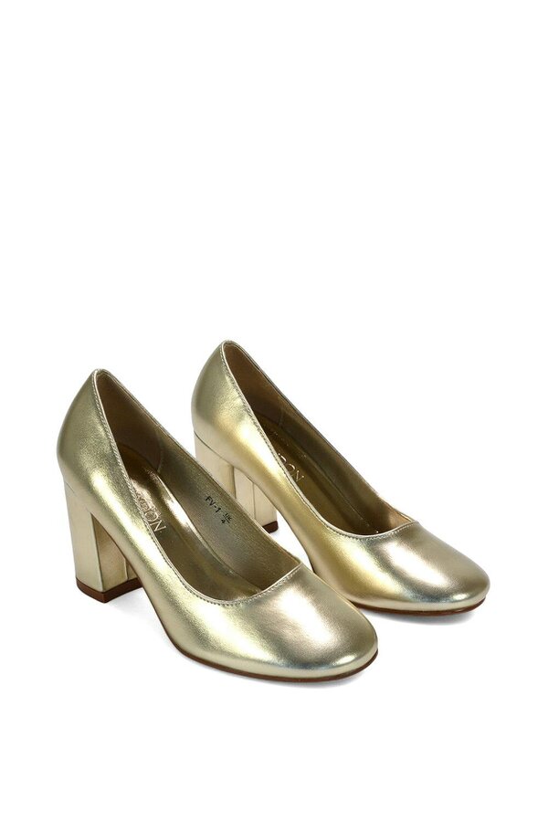 XY LONDON Round Toe Mid Block Heel Court Shoe Heels