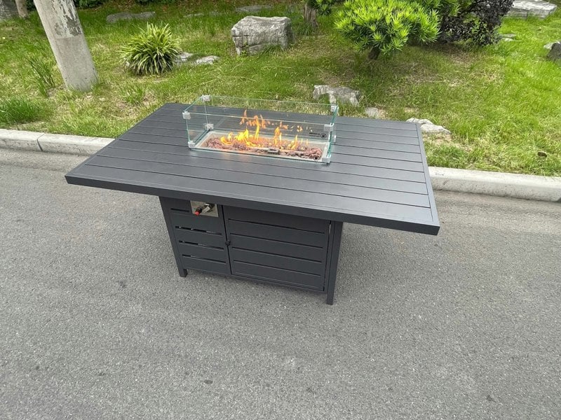 Fimous Aluminum Fire Pit Dining Table Gas Heater Garden Furniture Accessory Patio Dark Grey Without Glass
