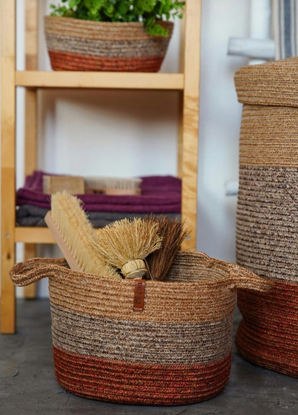 Rozi Jute Handwoven Storage Basket (Orange And Grey)