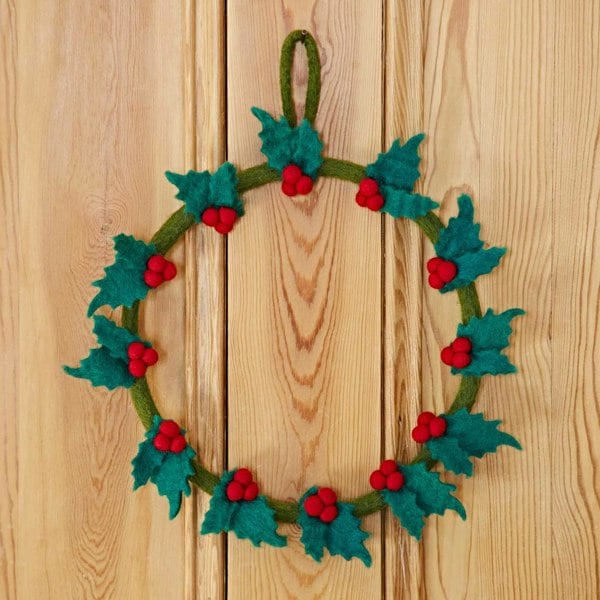 Paper High Felt Holly Christmas Wreath