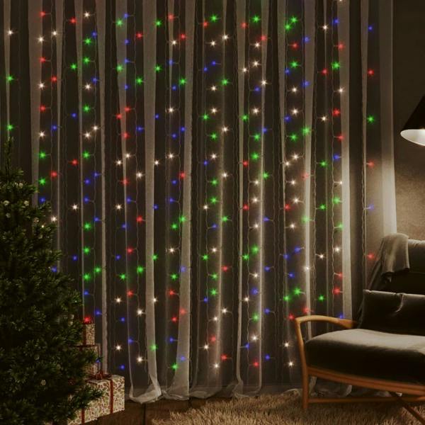 Berkfield LED Curtain Fairy Lights 3x3m 300 LED Colourful 8 Function