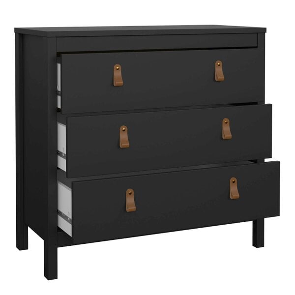 Wyld Haus Wildberry Matt Black Chest 3 Drawers Leather Handles