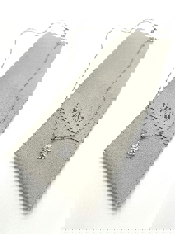 SVNX Floral Crystal Pendant Necklace in Silver Colour