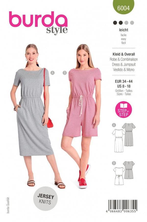 Burda Sewing Pattern 6004 Dresses and Jumpsuits For Women, 8-20 (34 - 44) - Easy