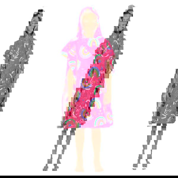 Zoggs Rainbow Magenta Kids Poncho Hooded Towel Robe - Pink