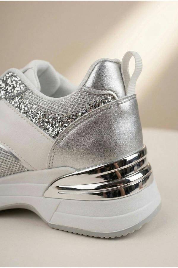 Chloe Womens Glitter Panel Platform Trainers - Silver