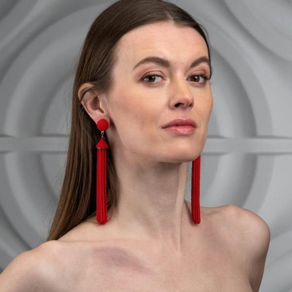 Long Beaded Red Tassel Earrings for Women - namana.london