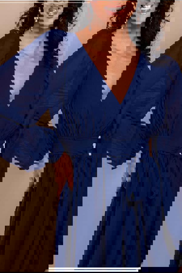 Sustainable Front Split Wrap Style Chiffon Maxi Dress - Navy Blue DR4314BBS