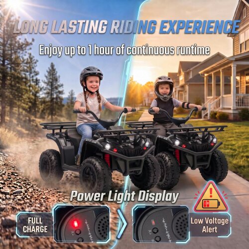 AIYAPLAY 12V Ride on ATV with Dual Motors Soft Start Battery Display, Black