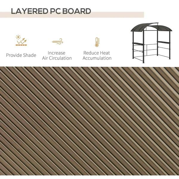 Layered PC board roof panels for dark grey grill gazebo, arched design