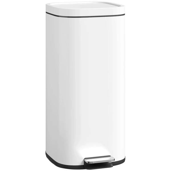 White 30L kitchen pedal bin with black base and foot pedal, closed lid