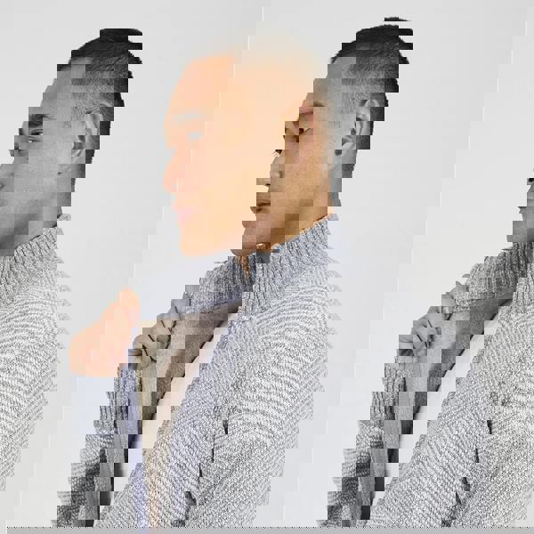 Brave Soul Grey Funnel Neck Zip Through Knitted Jumper - Grey Image 4