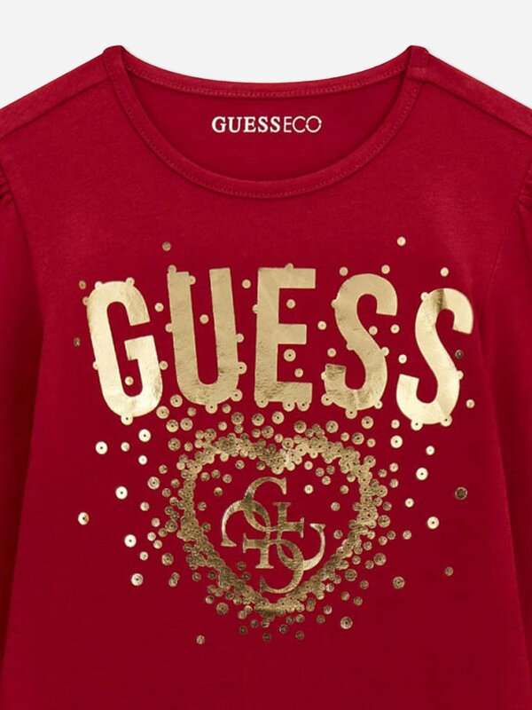 Guess Girls Long Sleeve Logo T-Shirt in Red