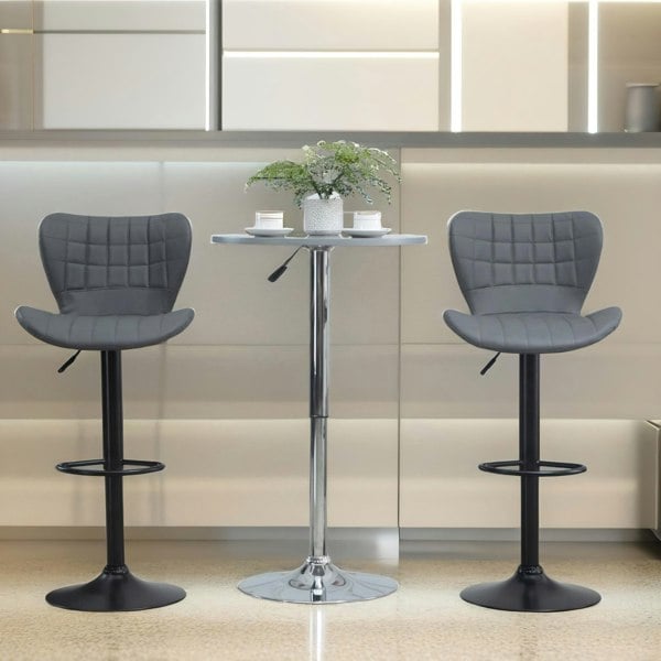 Rafaelo Mobilia 2PC Height Adjustable Swivel Bar Stools Set With Backrest Grey