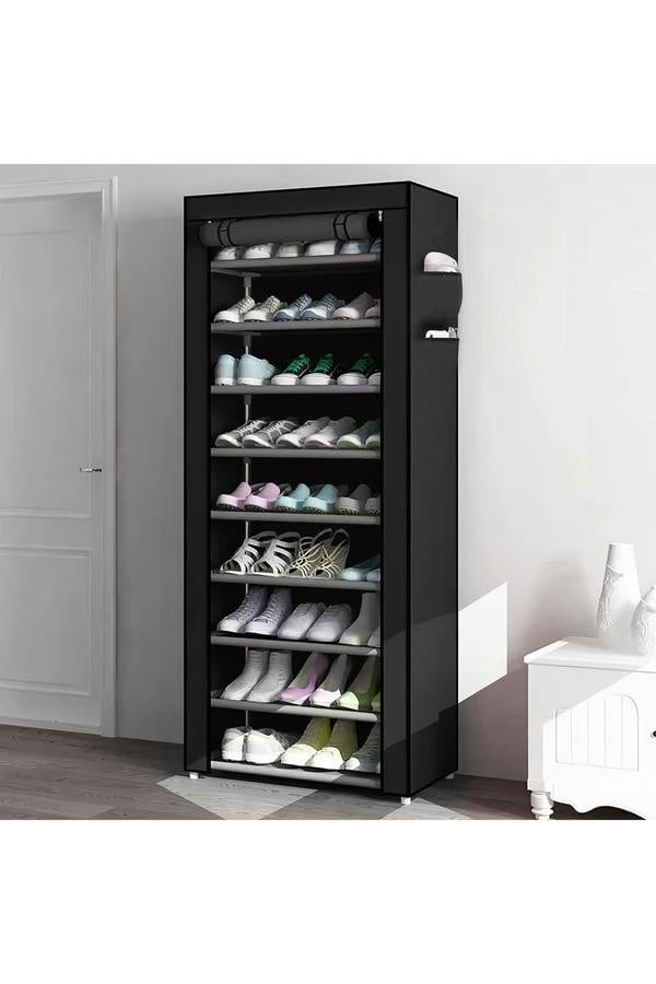 Living and Home 10 Tier Simple Dustproof Multi-Layer Fabric Storage Artifacts Shoe Rack w/ Door