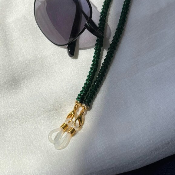 The Colourful Aura Green Glass Beaded Soft 60 cm Glass Chain Lanyard Holder