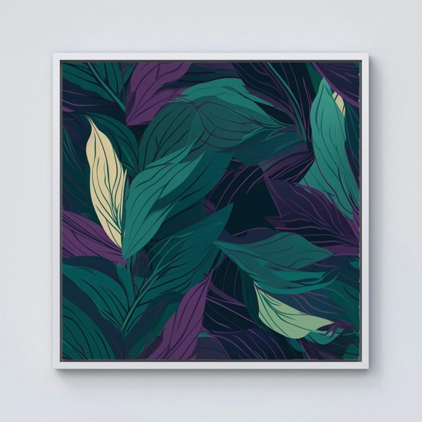 Warren Reed Green Purple Tropical Leaves Framed Canvas