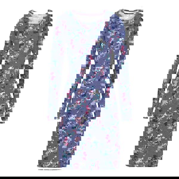 Lazy Jacks Women's Fleur All-Over Print Long-Sleeved T-Shirt Dress - Purple