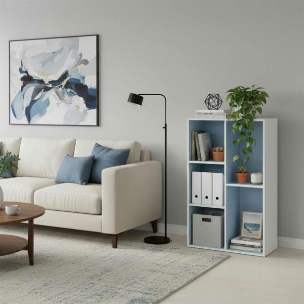 WALPLUS Luder 5-Cube Reversible Open Shelf, White/Light Blue | Premium Home Interior Decoration