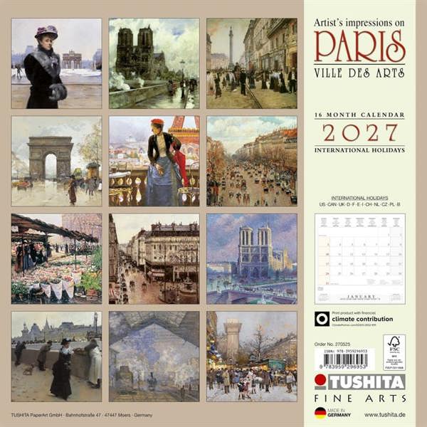 Artist's Impressions Of Paris Calendar 2027, Wall Calendars, Month To View, Travel, Gift