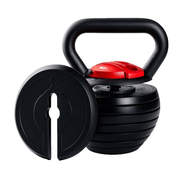 Strongology 7-in-1 Adjustable Smart Kettlebell up to 18kg Black with Red Dial Home Fitness Gym Equipment