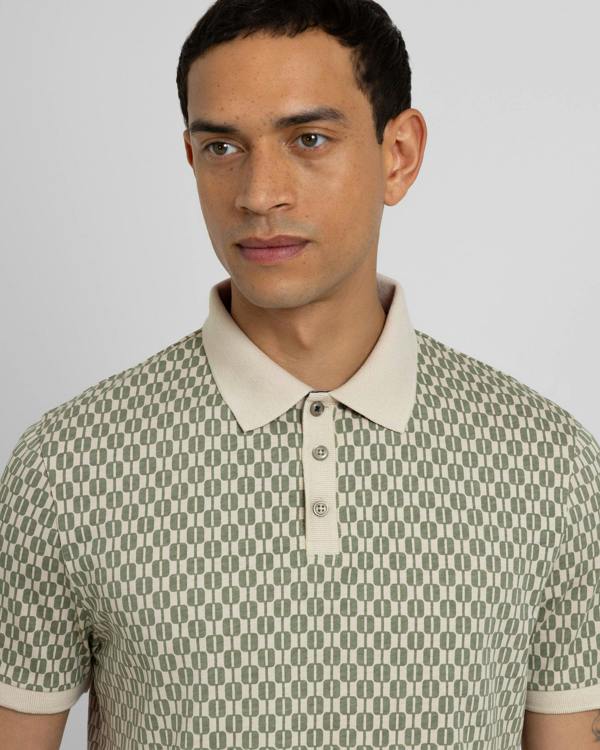 Steel & Jelly Bayley - Retro Geometric Print Polo Shirt