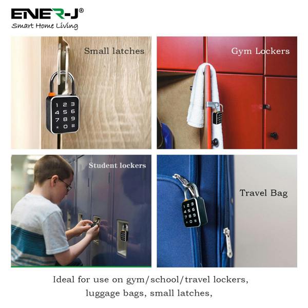 ENER-J Smart Fingerprint & Keypad Padlock, 3-in-1 Biometric, PIN & Bluetooth Lock with 20 Users, IP65 Waterproof, Long Battery Life (T32)