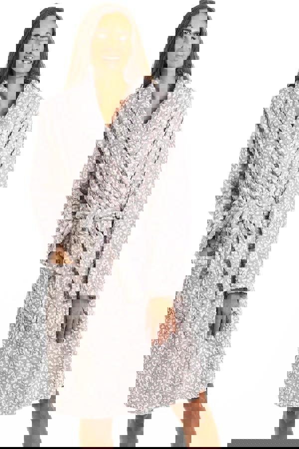 Camille Supersoft Shawl Collared Leopard Print Bathrobe