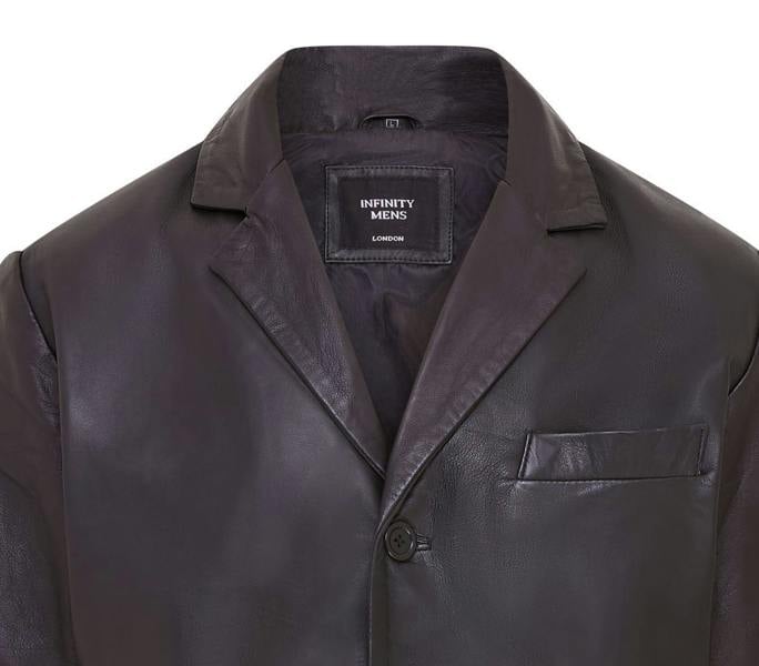 Infinity Leather Mens 3 Button Italian Leather Blazer Jacket - Fauske