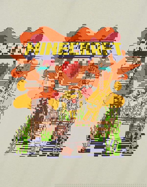 Minecraft Womens Beige Heart Animals Short Sleeved T-Shirt